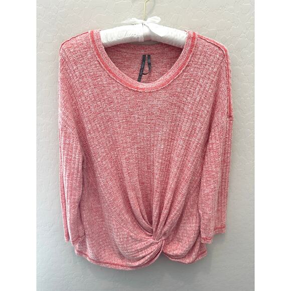 ANTHROPOLOGIE | Heathered Orange Ribbed Twist Front 3/4 Sleeve Top | Medium - Picture 1 of 7